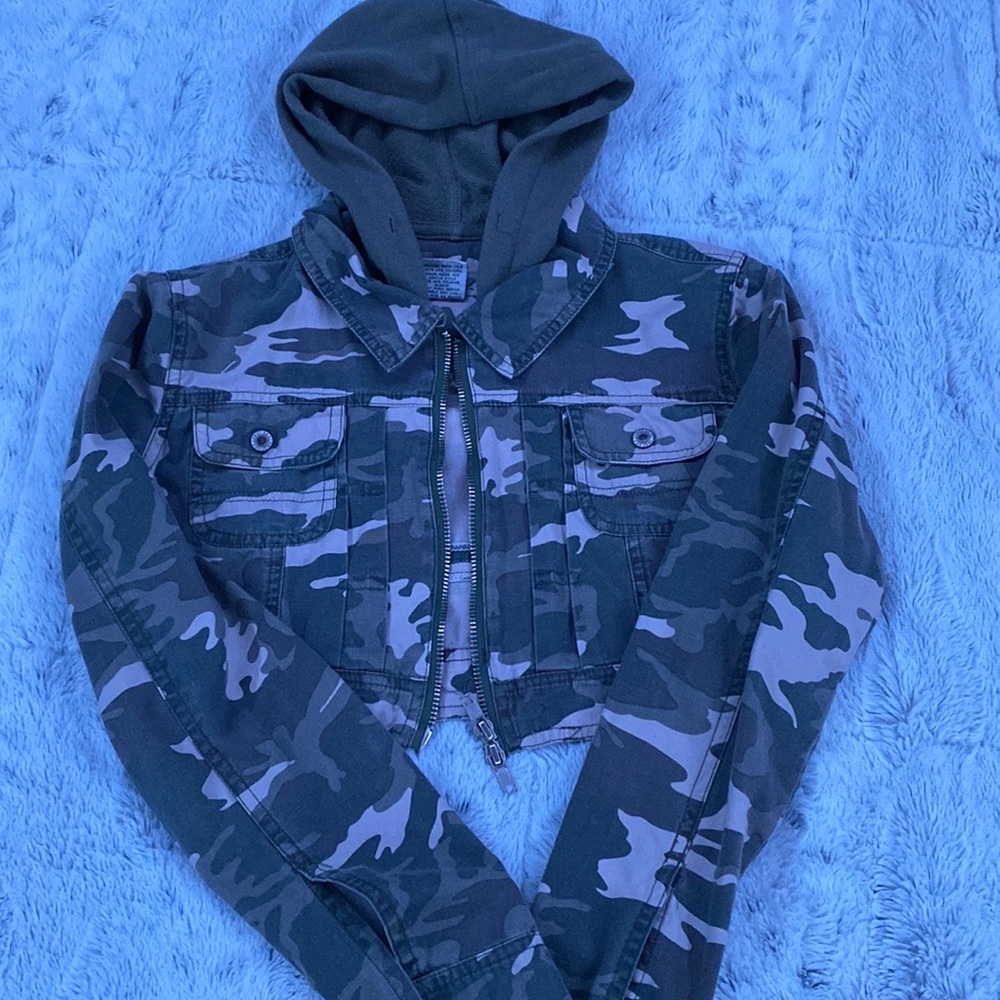 Wet Seal Cropped Camo Denim Jacket